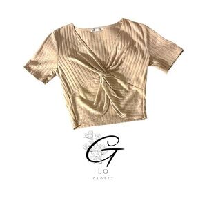 Zara Beige V Neck Ribbed Twist Front Crop Top
